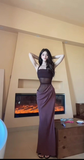 Dusty Purple Halter See Through Mermaid Sexy Long Evening Party Dresses, HZ0319