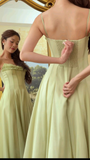 Light Green Spaghetti Straps A-Line Chiffon Long Prom Dress Birthday Dress, HZ0319