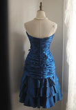 Retro Blue Beading Design A-line Satin Strapless Sweetheart Tiered Party Dresses Homecoming Dresses, HZ0319
