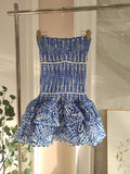 Vintage Dark Blue Pattern Design Strapless Mini Party Dress Homecoming Dress HZ0319