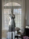 Retro Silvery V-neck Gorgeous Shinny Chiffon Tiered Evening Dress Prom Dress HZ0319