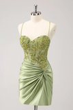Vintage Green Embroidery Design A-line Sleeveless Spaghetti Strap Homecoming Dress , HZ0319