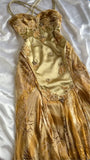 Vintage Golden Sweetheart Applique A-line Spaghetti Strap Evening Dress Prom Dresses, HZ0319
