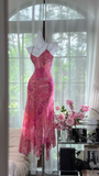 Retro Pink V-neck Floral Elegant Chiffon Evening Dress Prom Dresses HZ0319