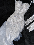 Elegant Sweetheart Lace Tulle Beaded Applique Design Gorgeous Mermaid Floor-length Wedding Dress HZ0319
