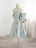 Vintage Light Blue Sweetheart Strapless Bow Design A-line Satin Party Dress Homecoming Dress HZ0319
