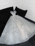 Gorgeous Shiny Beaded White Sweetheart Tulle Sequin Design Elegant A-Line Floor-length Wedding Dress HZ0319