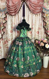Green Off Shoulder A-Line Embroidery Tulle Long Evening Dress Birthday Ball Gown, HZ0319