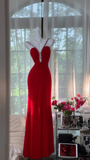 Retro Burgundy Sparkling Sequin Spaghetti Strap Romantic Sweetheart Evening Dress Prom Dresses, HZ0319