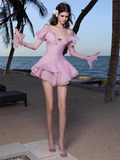 Simple Fashion Pink Off-the-shoulder Design A-line Party Dresses Homecoming Dresses, HZ0319