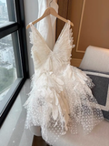 Vintage White Lace V-neck A-line Tulle Short Party Dress Homecoming Dresses HZ0319