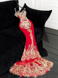 Retro Sparkling Beaded Sequin Mermaid Design Exquisite Embroidery Wedding Outfit Evening Dress Prom Dresses HZ0319