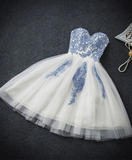 Vintage Blue Sweetheart Embroidery Design A-line Tulle Party Dress Homecoming Dress HZ0319