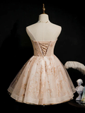 Vintage Champagne Applique Beaded Strapless Design A-line Tulle Party Dress Homecoming Dress HZ0319