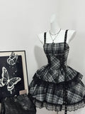 Vintage Black Plaid Design A-line Mini 15th Birthday Party Dress Tiered Homecoming Dress HZ0319