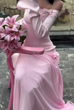 Elegant Pink Off Shoulder Sheath Long Party Dress Lovely Birthday Outfits Prom Dress, HZ0319