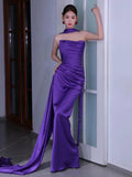 Charming Purple Strapless Mermaid Satin Long Party Dress Evening Gown, HZ0319