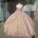 Retro Pink Sweetheart Appliqued 3D Flower A-Line Tulle 18 Birthday Quinceanera Dresses Evening Ball Gowns HZ0319