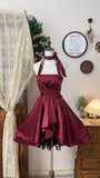 Vintage Romantic Burgundy Design A-line Satin Elegant Homecoming Dress Birthday Dress Party Dress HZ0319