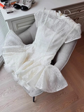 White Applique Design A-line Lace Short-sleeved Party Dress Homecoming Dresses HZ0319