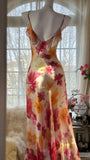 Vintage Floral A-line V-neck Spaghetti Strap Evening Dress Prom Dresses, HZ0319