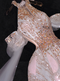 Gorgeous Shiny Pink Beaded Sequined Design A-Line Prom Dress Evening Dress HZ0319