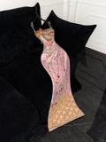 Sparkling Pink Beaded Sequined Design Elegant Mermaid Prom Dress Evening Dress HZ0319