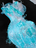 Gorgeous Sparkling Blue Beaded Sequin Mermaid Elegant Chiffon Tulle Evening Dress Prom Dresses HZ0319