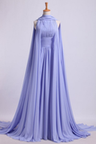 Elegant Lilac Halter Neck A-Line Chiffon Long Prom Dress Evening Party Dress, HZ0319
