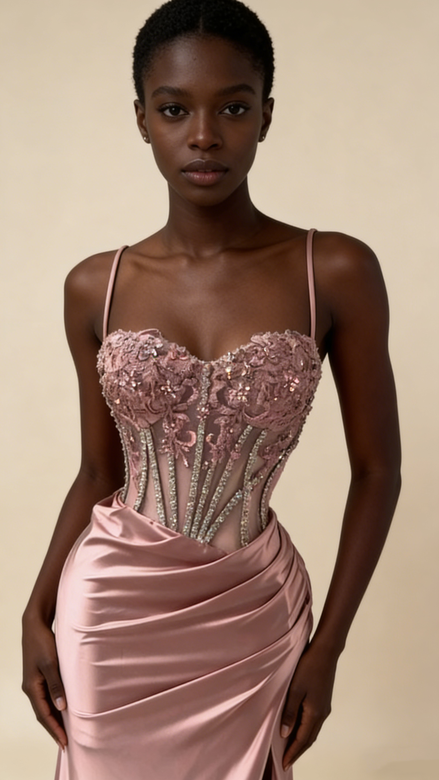 Charming Prom Dress Pink Spaghetti Straps Beaded Satin Long Evening Party Dress Birthday Outfits, HZ0319