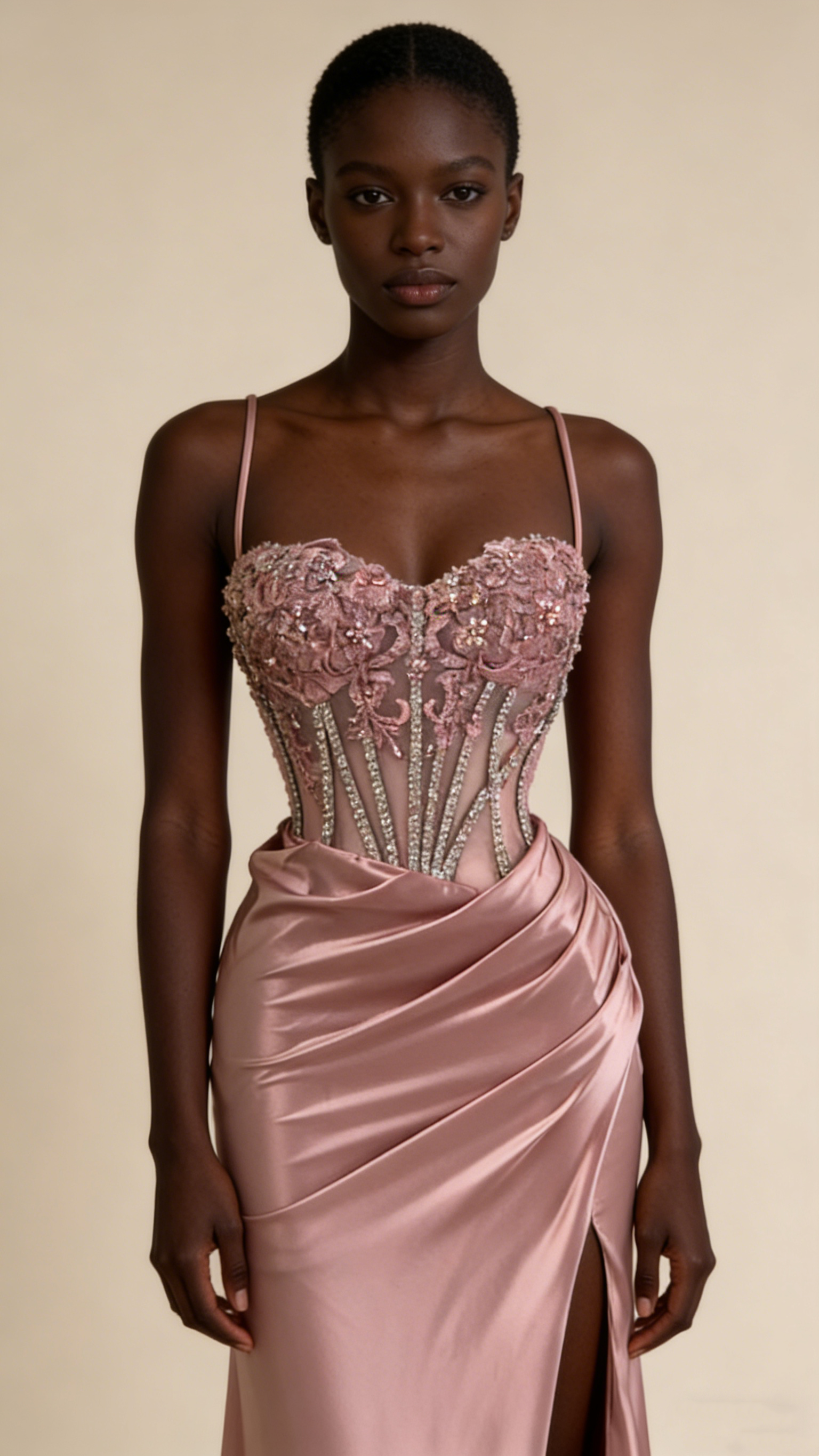 Charming Prom Dress Pink Spaghetti Straps Beaded Satin Long Evening Party Dress Birthday Outfits, HZ0319