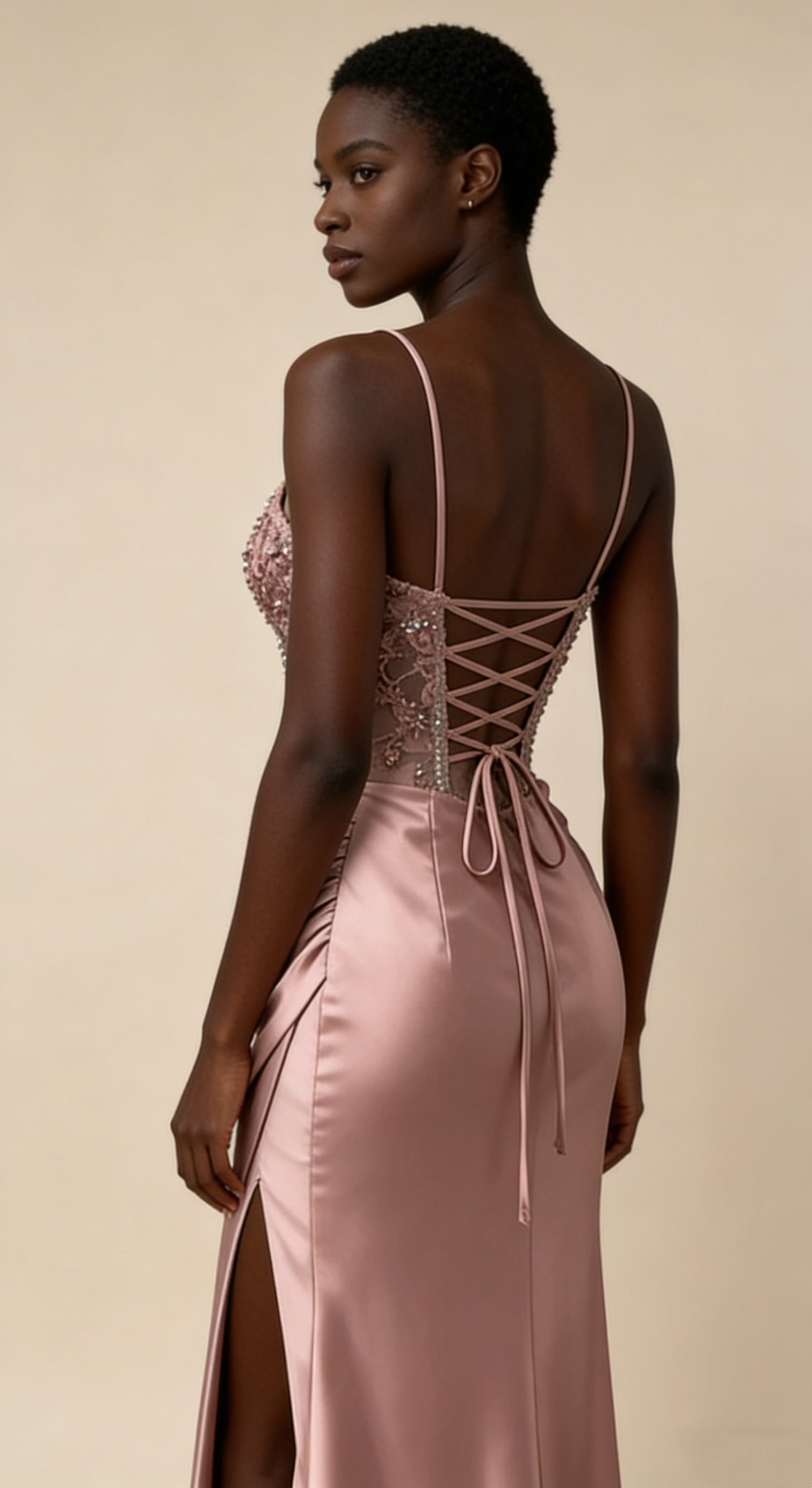 Charming Prom Dress Pink Spaghetti Straps Beaded Satin Long Evening Party Dress Birthday Outfits, HZ0319