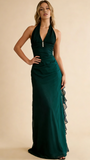 Dark Blue Halter Sheath Chiffon Long Party Dress Vintage Evening Dress, HZ0319
