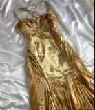 Vintage Golden Sweetheart Applique A-line Spaghetti Strap Evening Dress Prom Dresses, HZ0319