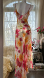 Vintage Floral A-line V-neck Spaghetti Strap Evening Dress Prom Dresses, HZ0319