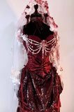 Gothic Burgundy Straps A-Line Sequins Vintage Long Evening Party Dress, HZ0319