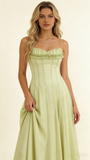 Light Green Spaghetti Straps A-Line Chiffon Long Prom Dress Birthday Dress, HZ0319