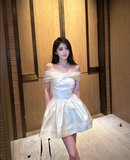 Elegant One Shoulder Lace Satin A-line Dress Mini Birthday Outfit HZ0319