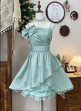 Cute Spaghetti Straps Sleeveless Fold A Line Tiered Dress Birthday Party Dress Homecoming Dress with Bowknot HZ0319