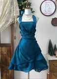 Elegant Halter Sleeveless Gathers Stretch Satin A Line Dress Homecoming Dress Prom Dress HZ0319