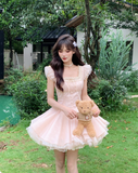 Cute Square Neckline Pleated Cascade Bubble Short Prom Dress Homecoming Dress Quinceanera HZ0319