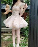Cute Square Neckline Pleated Cascade Bubble Short Prom Dress Homecoming Dress Quinceanera HZ0319
