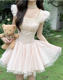 Cute Square Neckline Pleated Cascade Bubble Short Prom Dress Homecoming Dress Quinceanera HZ0319