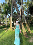 Sexy Seaside Spaghetti Straps Lace Tulle Sheath Long Dress Birthday Party Dress Women Dress Summer Dress HZ0319
