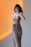 Shiny Spaghetti Straps Sheath Pleated Handmade Rose Long Birthday Party Dress Gala Prom Dress HZ0319