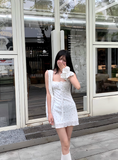 Cute A Line Spaghetti Straps Lace-up Flower Sheath Seaside Mini Skirt Homecoming Dress Party Dress HZ0319