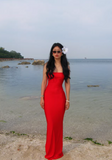 Sexy Spaghetti Straps Sheath Backless Dress Lace-up Waist Floor Length Women Dress Summer Dress HZ0319