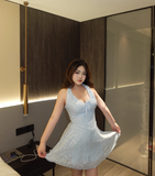 Pretty A Line Halter Lace-up Printing Tiered Summer Seaside Dress Party Dress Women Dress HZ0319