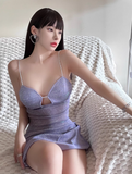Shiny Purple Spaghetti Straps Sheath Short Summer Skirt Party Dress Women Dresss HZ0319