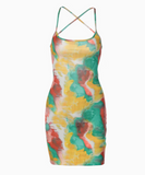 Colorful Spaghetti Straps Backless Sheath Mini Dress Summer Seaside Dress Women Dress Dating Dress HZ0319